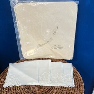 New Set of 4 Vintage 1970’d Battenburg Lace White Linen Table Napkins
